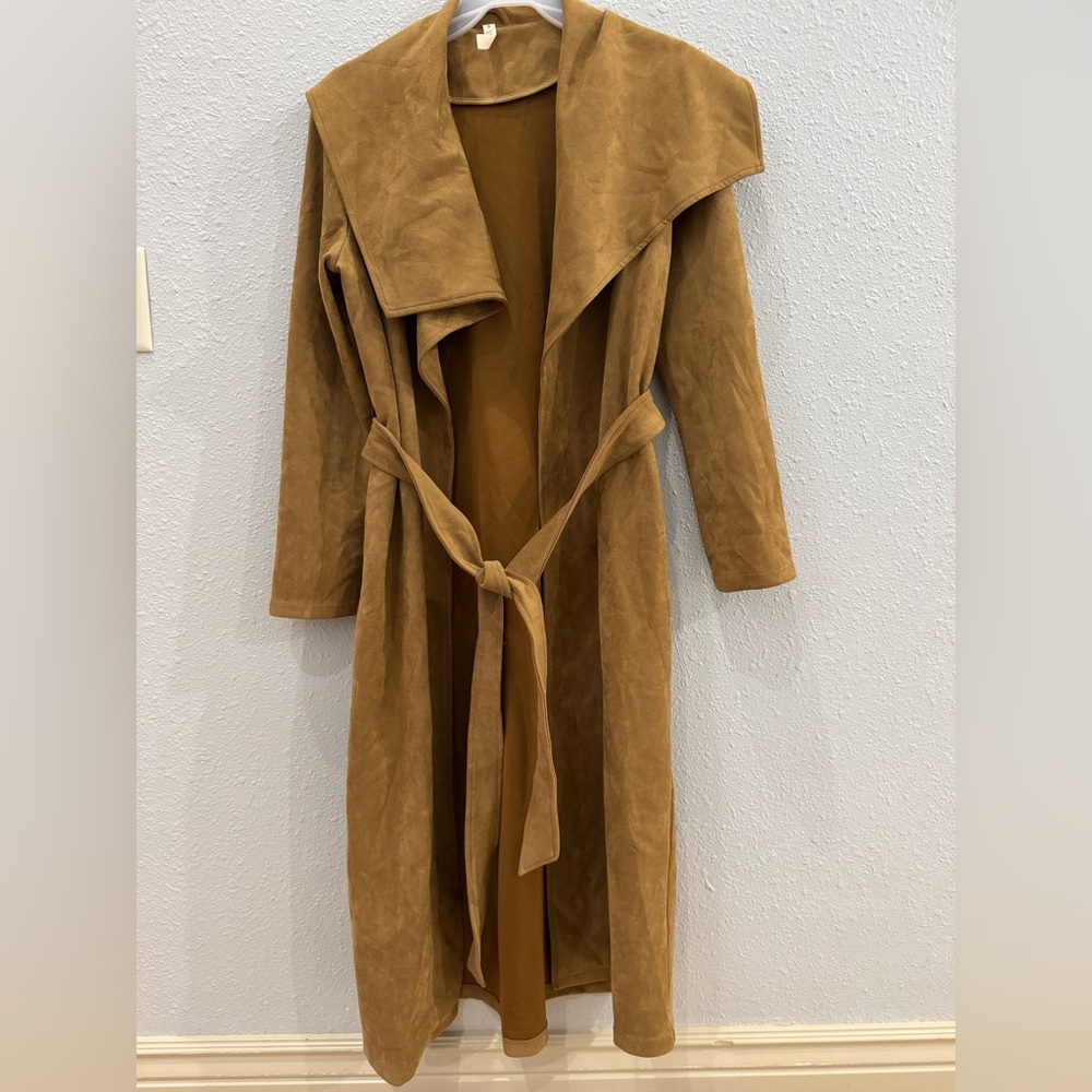 STATE OF BEING  SIZE S FAUX SUEDE BELTED LONG COAT
